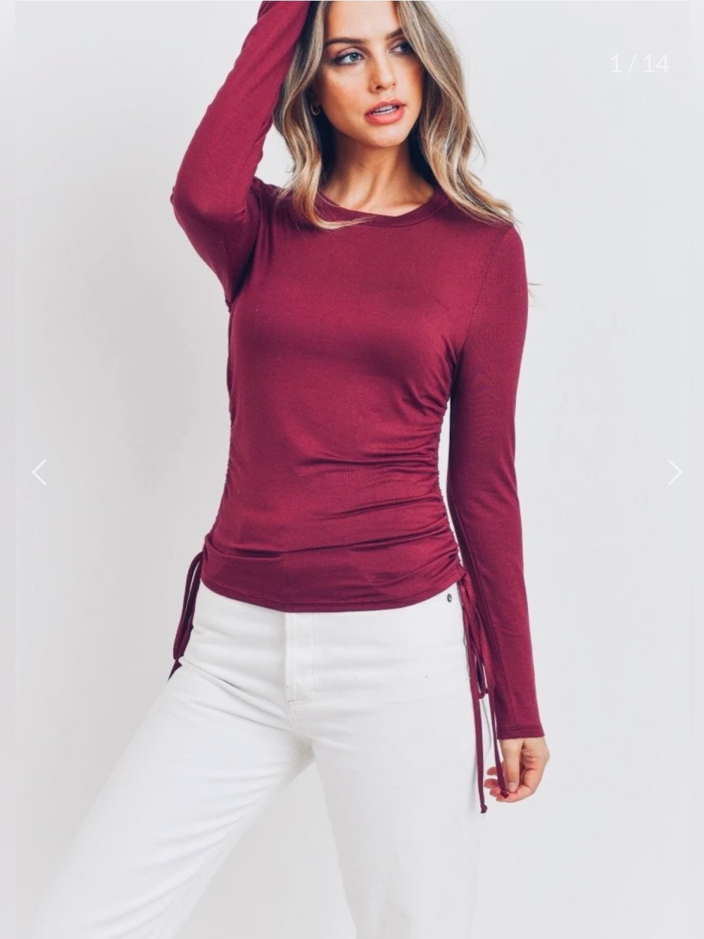 Perfectly Imperfect Women's Long-Sleeve Side-Tie Top in Wine